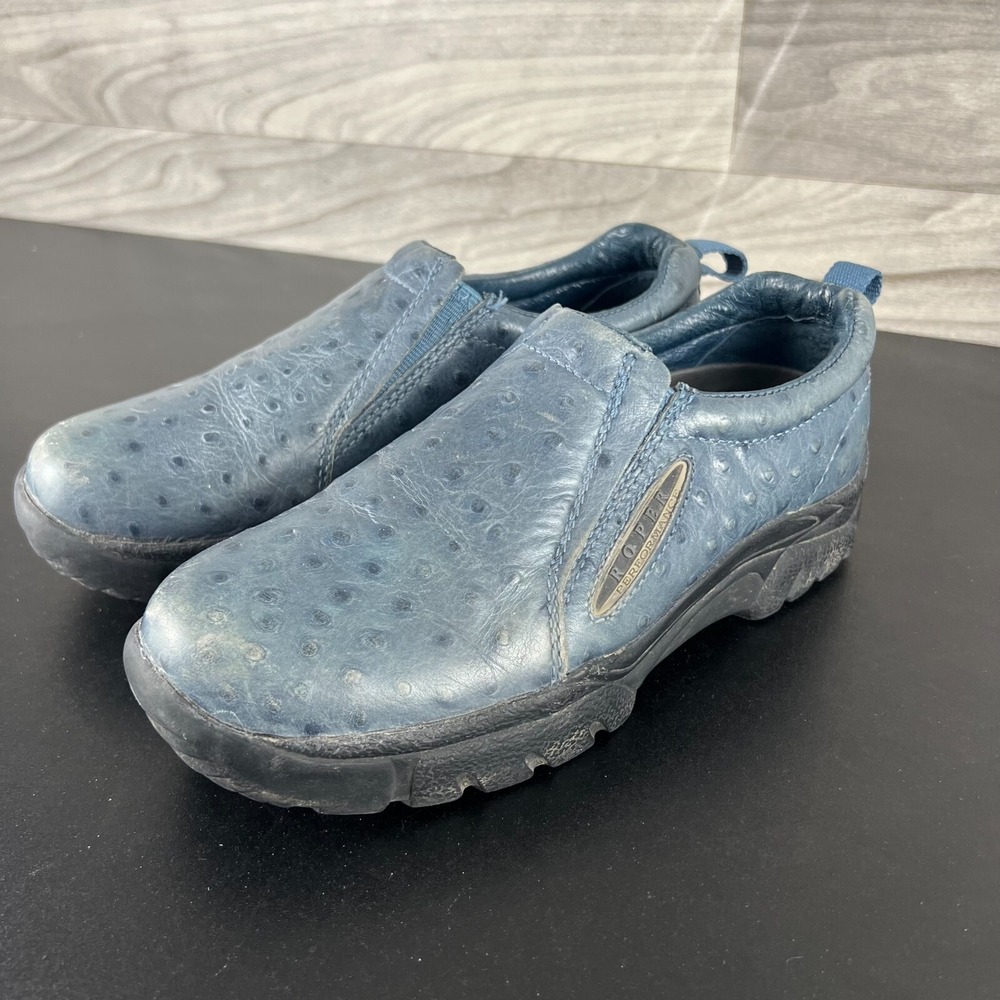 Roper Performance Shoes Women's Size 6.5 Sky Blue Faux Ostrich‎ Leather Slip On